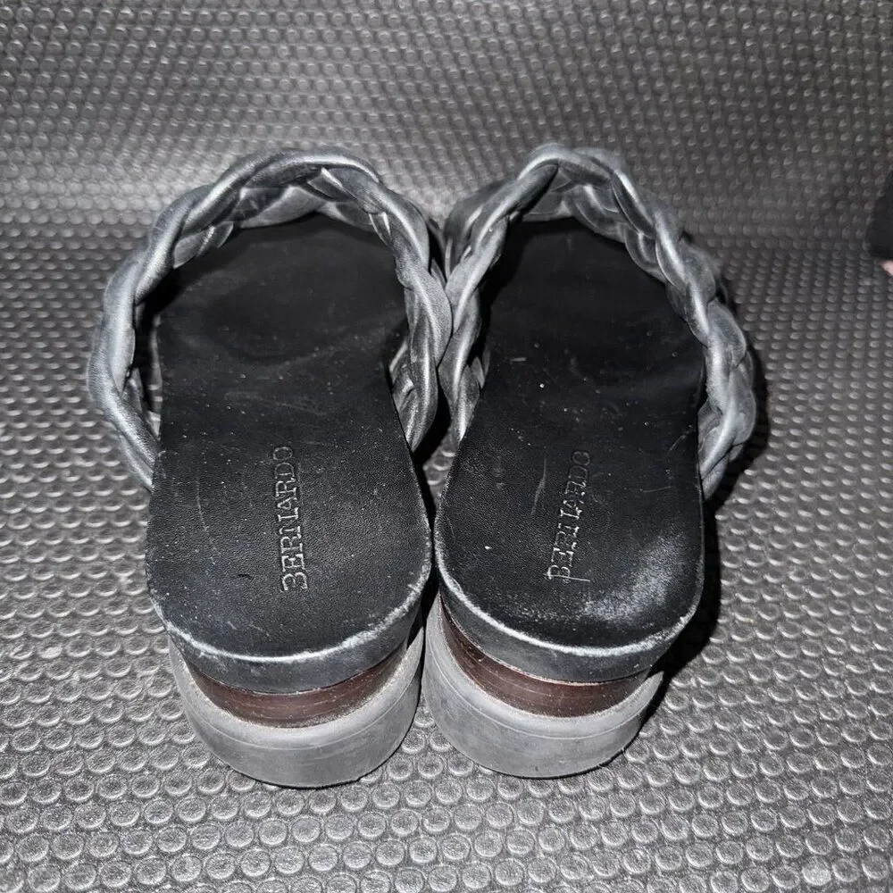 BERNARDO Ciara Luxury Black eather Woven Braided Slides Sandals Women’s Size 8.5